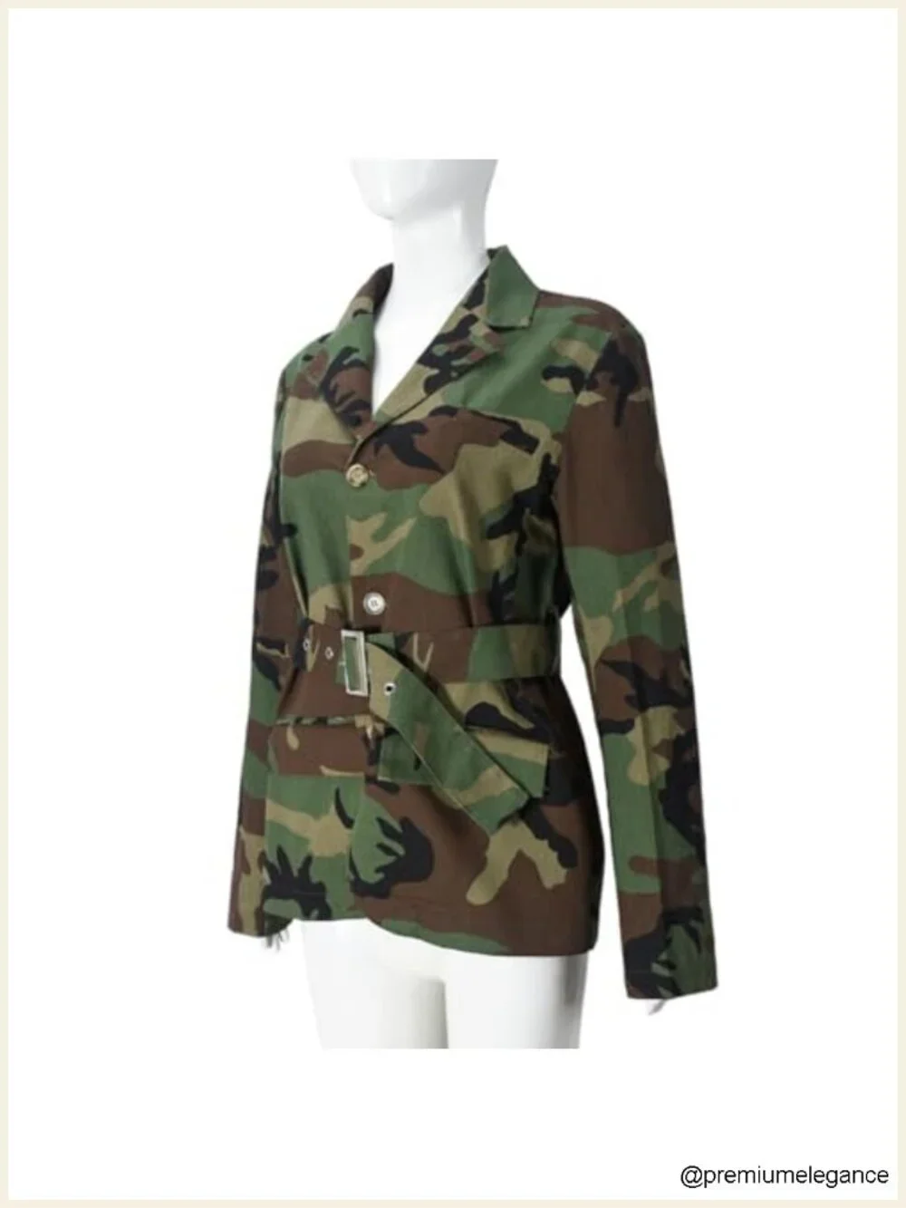 Women Oversized Camo Denim Blazer Jacket with Belt